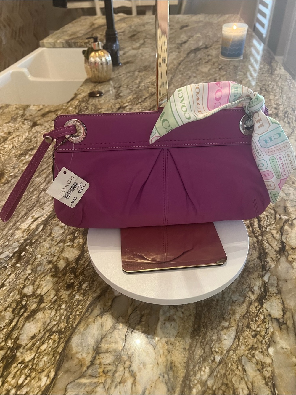 Coach NWT Kyra Magenta Large Wristlet/Clutch with Printed Scarf Accent!